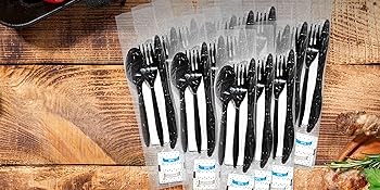 Индивидуально упакованные пластиковые столовые принадлежности с салфеткой + пакеты с солью и перцем в белом цвете (250 штук) предварительно упакованы 1