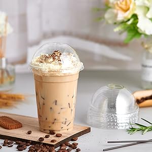 16 Оц прозрачные чашки с купольной крышкой, одноразовые пластиковые чашки для питья, 16 Оц идеальные чашки для мороженого кофе, смузи 1