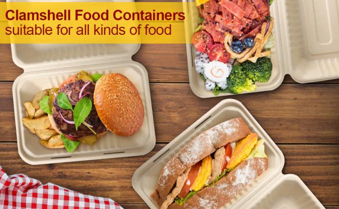Clamshell выносит контейнеры для пищи, 75 упаковки одноразовые контейнеры, компостируемые коробки, биоразлагаемые 0