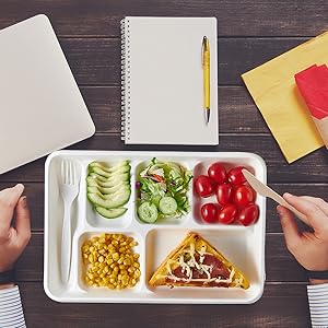 Компостируемые 6 отделных тарелок, 90 упаковок отделных бумажных тарелок, 12,5 * 8,6 дюймов одноразовые школьные обеденные подносы 1