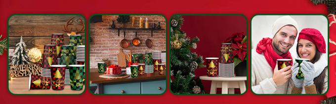 12 унций рождественские бумажные чашки одноразовые чашки для кофе, красные зеленые чашки для кофе Рождественские праздничные принадлежности 0