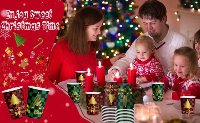 12 унций рождественские бумажные чашки одноразовые чашки для кофе, красные зеленые чашки для кофе Рождественские праздничные принадлежности 4