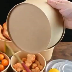 Крафт бумажные миски с крышкой, 25 унций одноразовые суп салат подавать миски, чтобы пойти контейнер пищи для десерта вечеринки 4