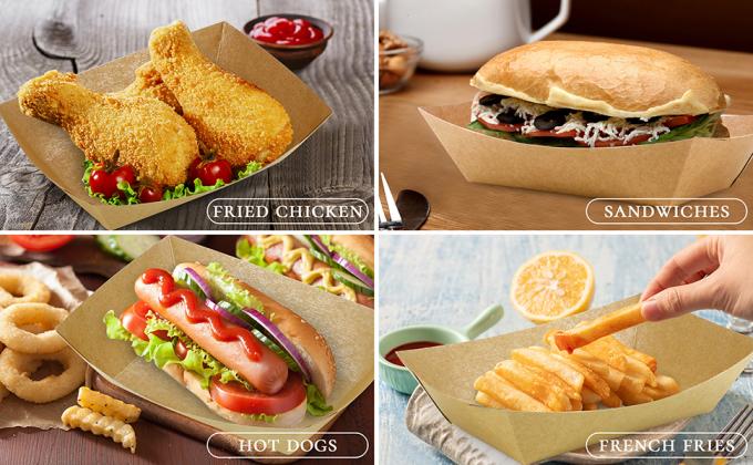 Крафт-бумага перерабатываемая экологически чистые лодки для подачи пищи Вывозить блюда Подносы для пищевых блюд Вечерние принадлежности для тако, начо 9