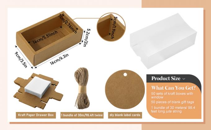 Четырехугольный kraft бумаги ящик коробки с окном домашние ящики для мыла kraft коробка с тегами юта нить для ювелирных изделий 0