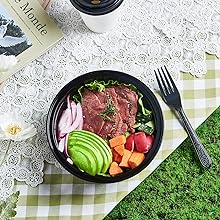 FULING 50 Pack Meal Prep Plastic Food Containers With Lids Black To Go Lunch Prepping Boxes