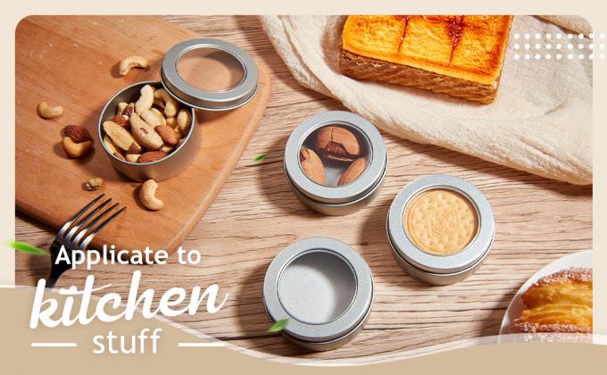 2 унции металлические оловянные банки круглые пустые контейнеры мазь банки с прозрачным винтовым крышкой для кухни, офиса, свечей, конфеты 9