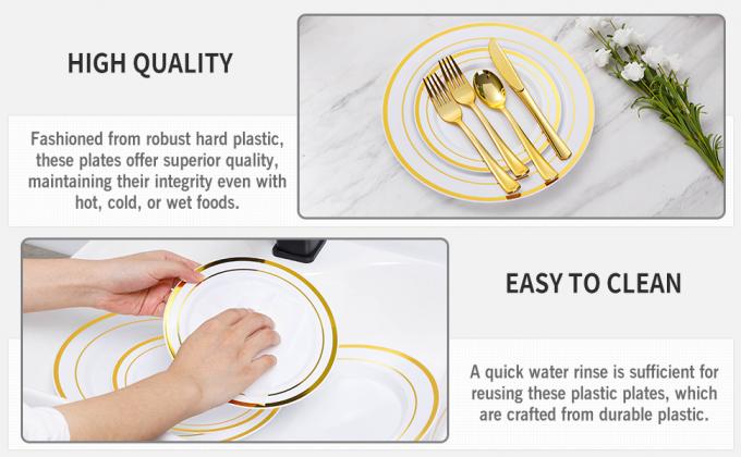 Золотые одноразовые тарелки для 100 гостей, пластиковые тарелки для вечеринки, набор посуды для обеда, тарелки для салата 2