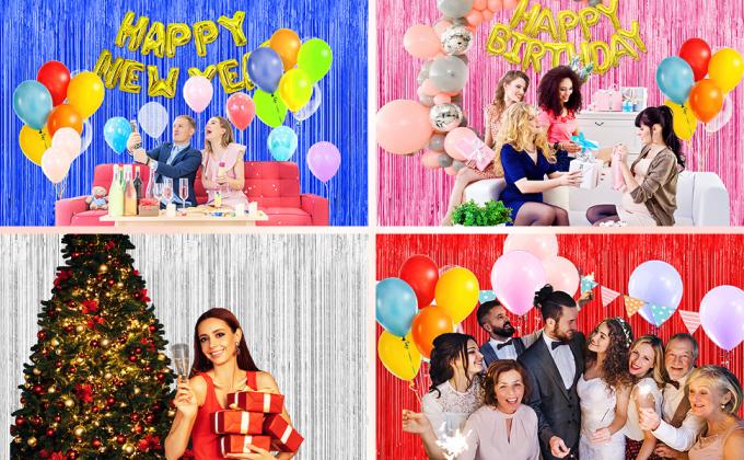 4-Pack Backdrop Party Decorations Foil Fringe Backdrop Curtains Tinsel Streamers Birthday Party Gold