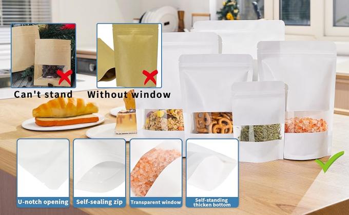 Стойкие бумажные пакеты Kraft с матовым окном, запорные мешки для хранения пищи для упаковки продуктов, многоразовые, герметичные 3