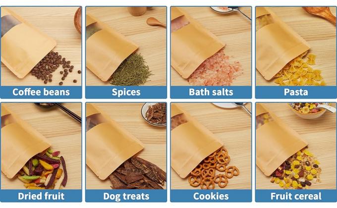 Стойкие бумажные пакеты Kraft с матовым окном, запорные мешки для хранения пищи для упаковки продуктов, многоразовые, герметичные 1
