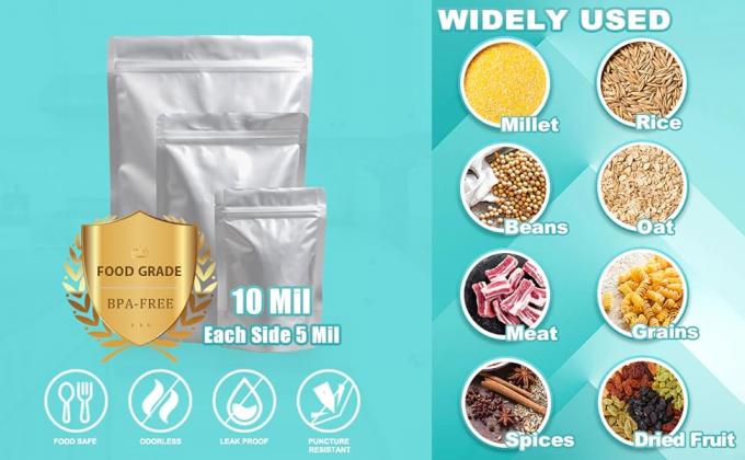 Мешки Mylar для хранения пищи с кислородопоглощающими устройствами и этикетками толщиной 10 миллиметров 3 размера (1 галлон, 1 литр, 1/2 пинта) 0
