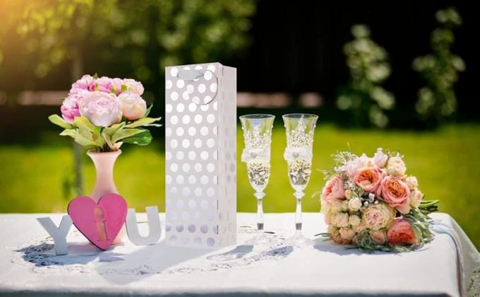 Металлическая фольга Полька-точки Винный подарочный пакет оптом Перерабатываемая бумажная винная сумка Подарочные пакеты, обертывание подарков для вечеринок 4