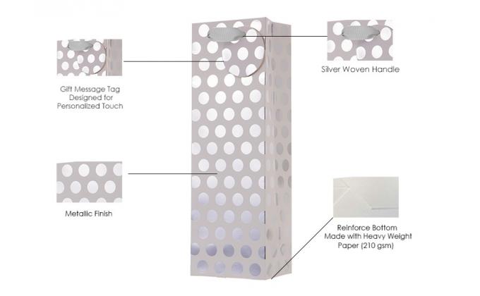 Металлическая фольга Полька-точки Винный подарочный пакет оптом Перерабатываемая бумажная винная сумка Подарочные пакеты, обертывание подарков для вечеринок 5