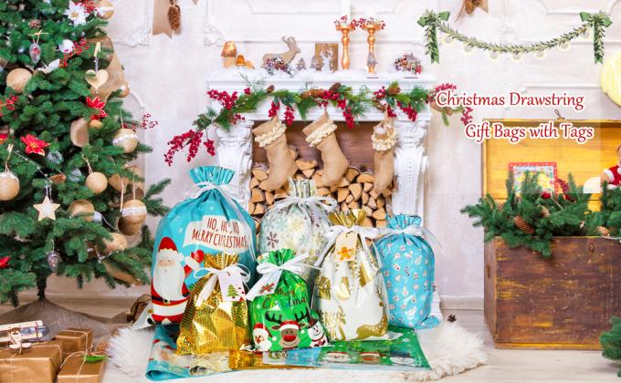 Пакет Рождественский натяжной подарочный пакет с метками, рождественский фольга подарочный пакет для празднования Рождества 0