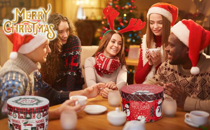 Рождественские подарочные коробки с крышками для подарков Круглые подарочные коробки с крышками набор из 4 гнездования Рождественские коробки для цветов 1