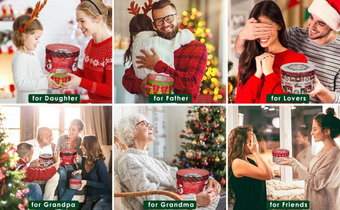 Рождественские подарочные коробки с крышками для подарков Круглые подарочные коробки с крышками набор из 4 гнездования Рождественские коробки для цветов 2