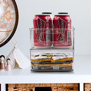 Накладываемые контейнеры для организации холодильника, 6 упаковки Чистые контейнеры для организации кухни с ручками 1