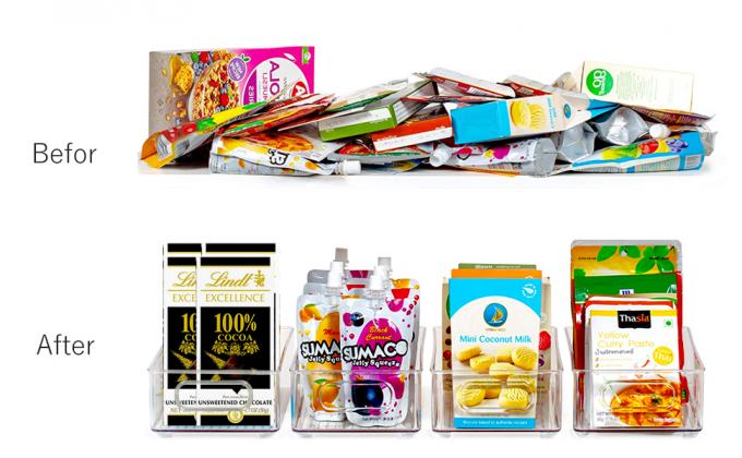 Накладываемые контейнеры для организации холодильника, 6 упаковки Чистые контейнеры для организации кухни с ручками 7