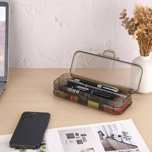 Двухэтажный карандаш ящик прозрачный пластиковый канцелярский ящик съемный линейка разделяющие расстояния многосетевой домашний утилита ящик 3