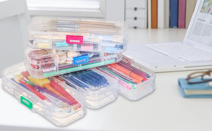 Коробка для карандашей, прозрачная коробка для канцелярских принадлежностей с плотной крышкой, пластмассовое отделение для организации корпуса для карандашей большой вместимости 0