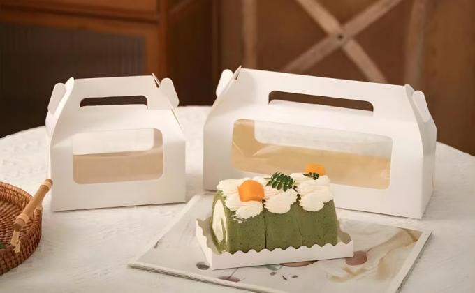 Коробки для рулетного торта с ручкой и подложками, для домашней выпечки и кондитерских изделий, белые бумажные контейнеры для подарков, удобные для переноски, подарочные коробки для Рождества и свадьбы 1